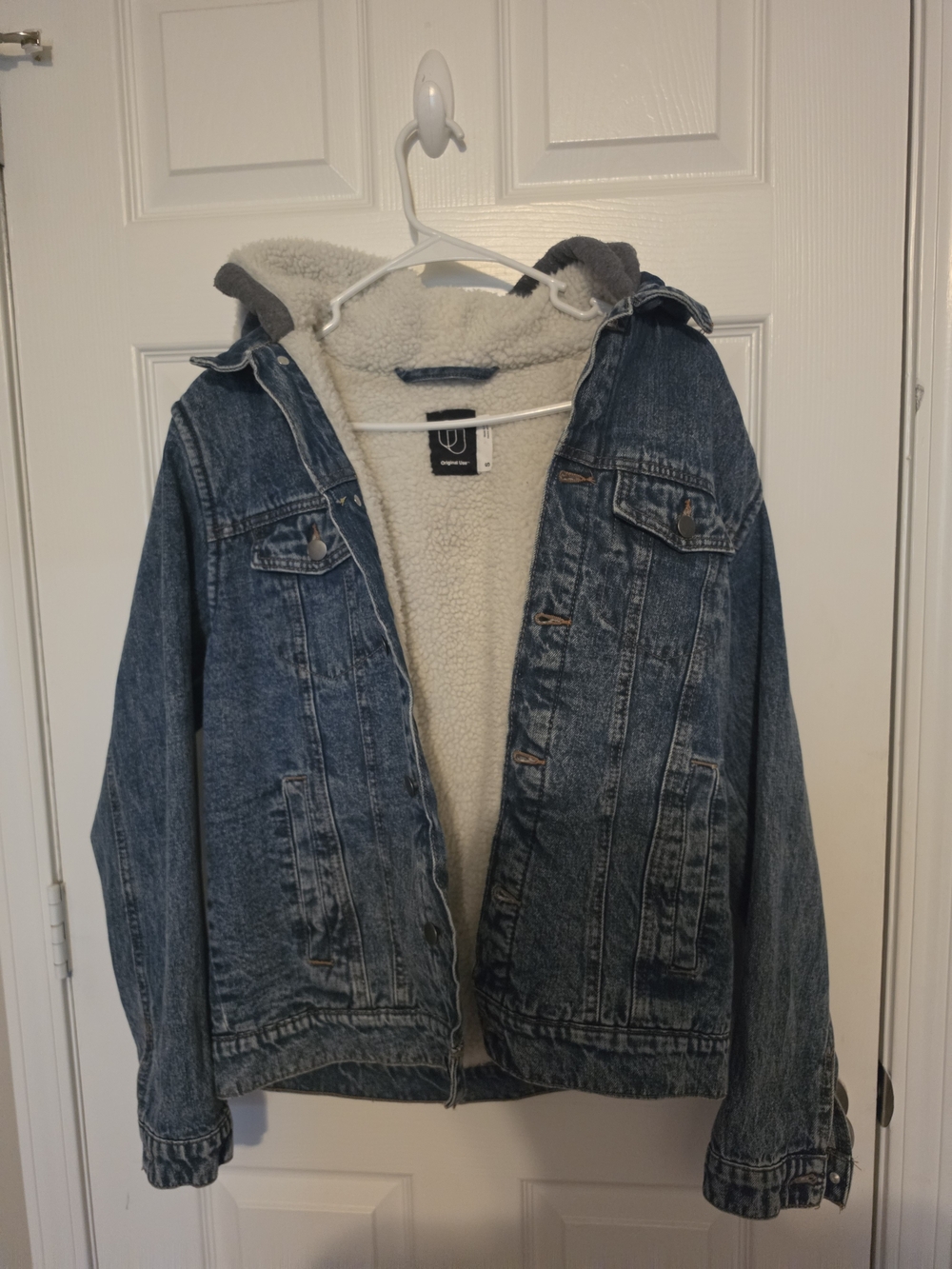 Original Use Blue Denim Sherpa-Lined Hooded Jacket